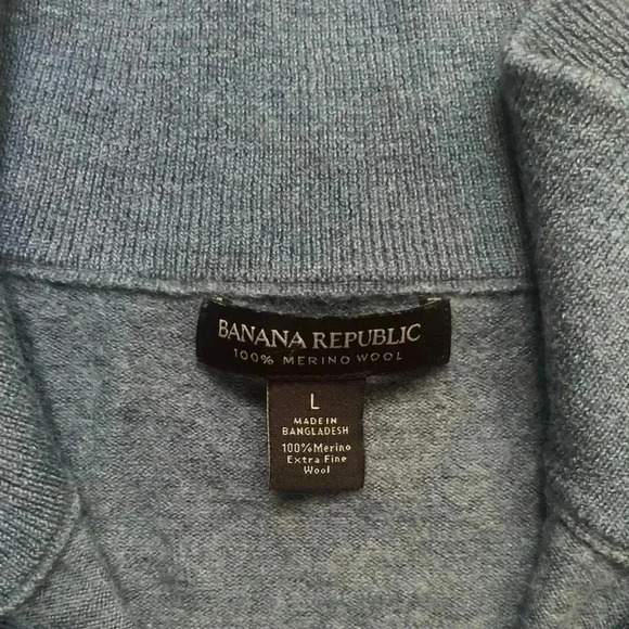 Banana Republic Men’s Blue Quarter Zip 100% Merino Wool Sweater Size L Cozy Warm - Picture 3 of 7